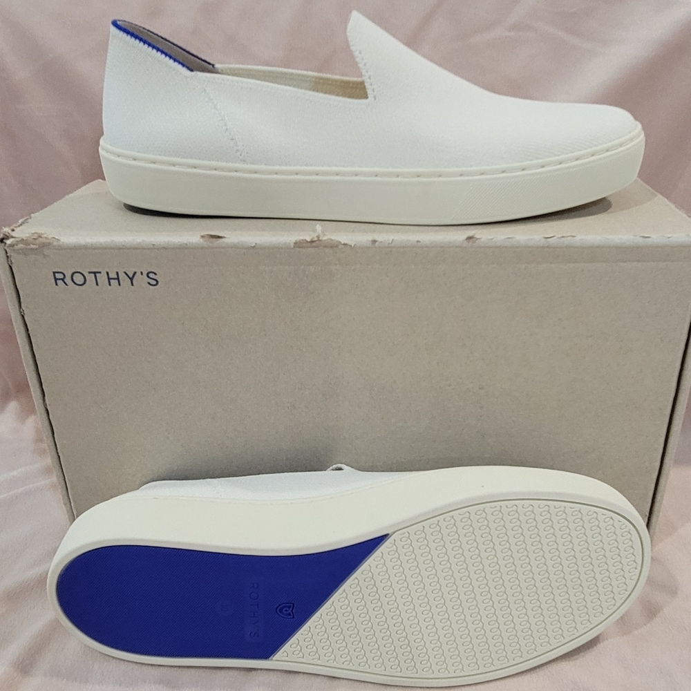 Rothy's Women's White and Blue Slip-On Sneakers - Picture 2 of 8